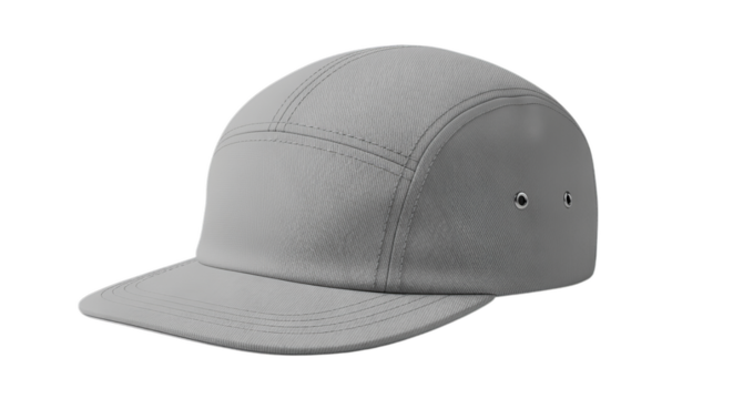 Minimalist Gray Five Panel Cap on Transparent Background Studio Shot
