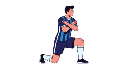 Footballer performing a lunge stretch exercise routine to improve athletic ability and flexibility and prevent injuries during gameplay preparation