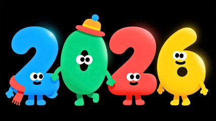 Obraz premium 2026 Celebration: Colorful Cartoon Numbers Welcoming the New Year with Fun and Festivity. Christmas or New Year concept