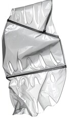 Abstract, crumpled, translucent plastic form with carved details