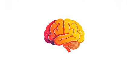 A stylized, vibrant orange-red human brain graphic