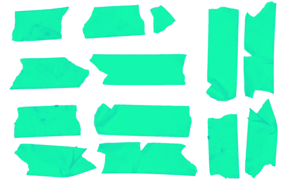 Various Bright Cyan Masking Tape Pieces Collection
