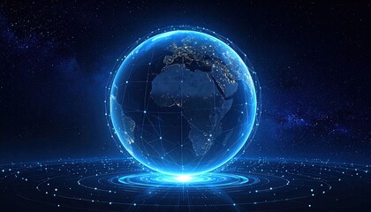 Glowing Digital Globe with Blue Light against Dark Starry Background