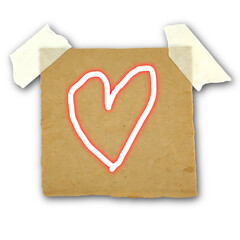 Hand-Drawn Heart on Vintage Brown Paper Note

