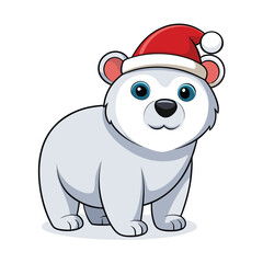 cute polar bear wearing santa hat cartoon illustration