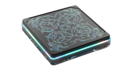 Black square device with colorful outline glowing isolated PNG with Transparent Background