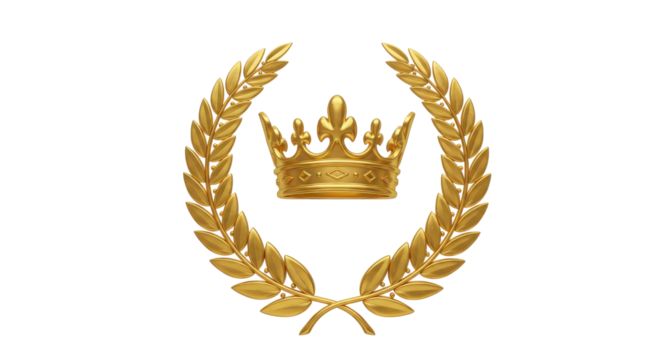 Gold crown with laurel wreath, royal symbol isolated PNG with Transparent Background