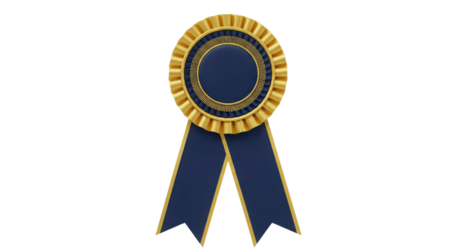 Award ribbon with blue rosette and banner isolated PNG with Transparent Background