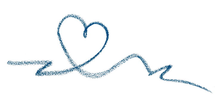 Hand drawn blue pencil lines, circles, stripes and squiggly lines on transparent background.