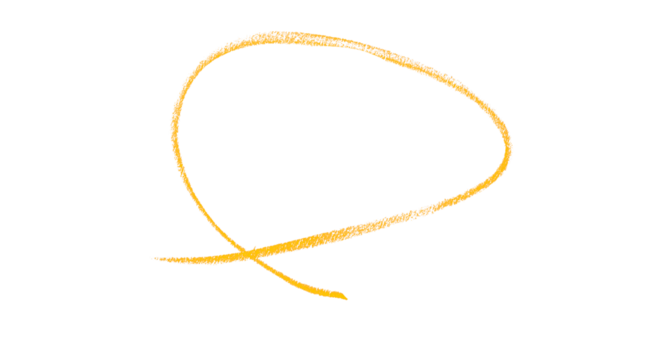 Hand drawn yellow pencil lines, circles, stripes and squiggly lines on a transparent background.