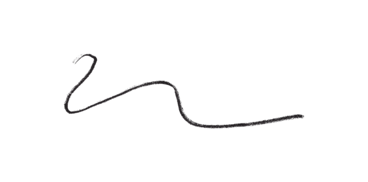 Hand drawn black pencil lines, circles, stripes and squiggly lines on transparent background.