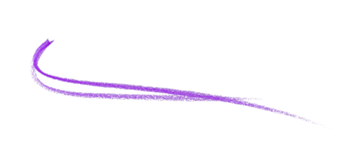 Hand drawn purple pencil lines, circles, stripes and squiggly lines on transparent background.