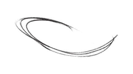 Hand drawn black pencil lines, circles, stripes and squiggly lines on transparent background.