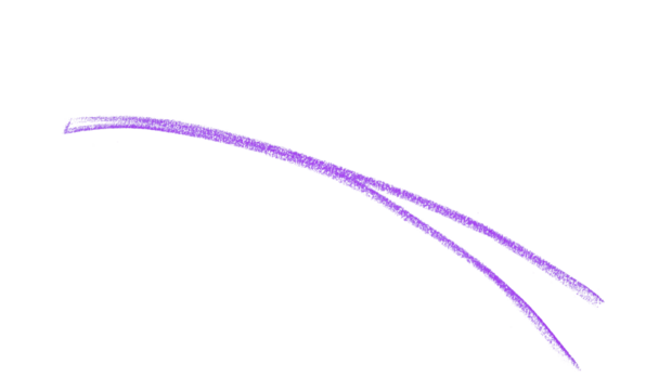 Hand drawn purple pencil lines, circles, stripes and squiggly lines on transparent background.