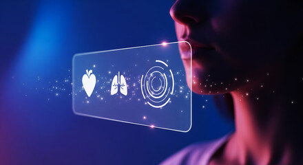 Digital Health Monitoring Interface with Heart, Lung, and Biofeedback Symbols