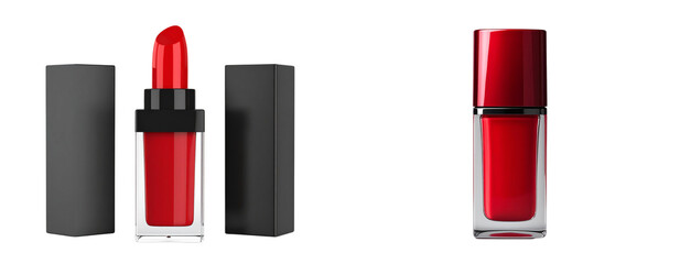  Front View of Glossy Red Lip Gloss in Transparent Rectangular Tube with Metallic Red Cap Isolated PNG