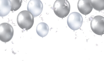 New celebration banner with silver balloons and confetti 