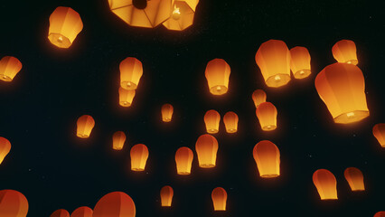 Glowing Lanterns Floating In The Night sky