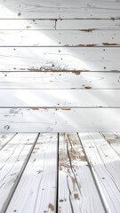 Whitewashed wooden wall and floor, sunbeams