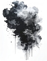 Abstract grayscale ink blots, dripping and swirling