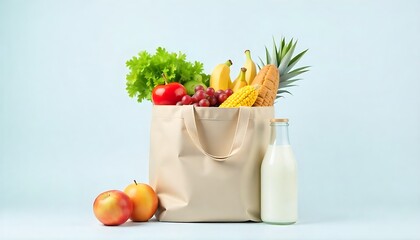 Reusable Grocery Bag with Fresh Produce and Milk – Healthy Sustainable Lifestyle