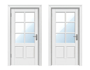 Two identical white wooden doors with glass panes
