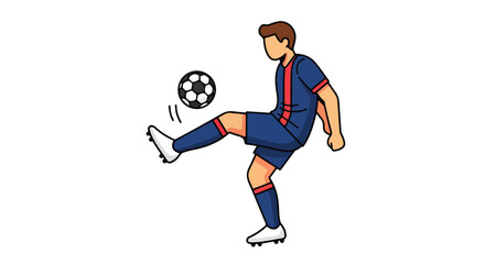 Cartoon depiction of a soccer player balancing a ball with his foot against a solid white background illustration