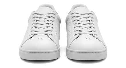Clean White Leather Sneakers with Perforated Details and White Laces