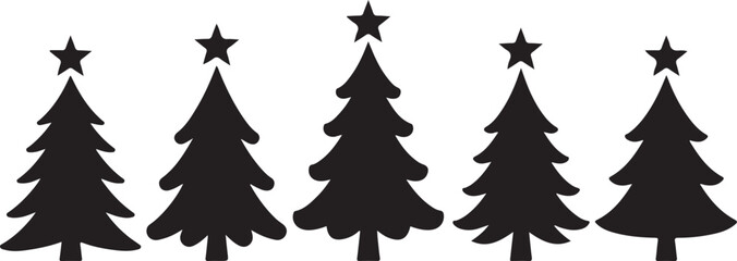 Obraz premium Holiday Silhouette: A row of festive holiday trees stand adorned with stars. evoking a sense of seasonal cheer.