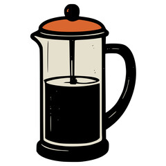 French press coffee maker hand drawn vector icon