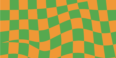Abstract checkerboard pattern with orange and green squares, wavy design, for backgrounds and graphics