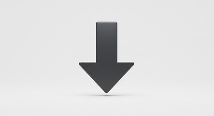 Fototapeta premium 明るい背景に影を落とす立体的な黒い下向き矢印が視線と情報を自然に誘導するミニマルな表現