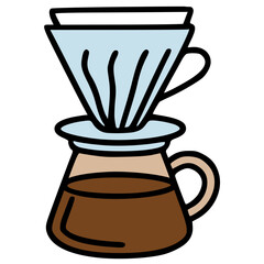V60 pour over coffee dripper hand drawn vector icon