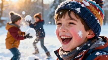 겨울눈싸움하는아이들의즐거운놀이시간