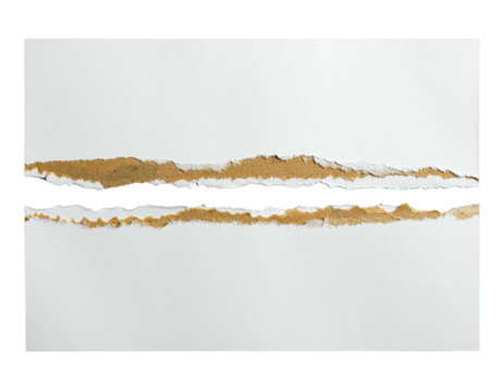 Ripped white paper with brown cardboard tear line