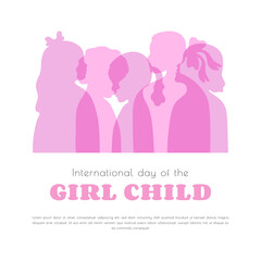 International Day of the Girl Child october11 poster template with copy space. Minimalist pink abstract silhouette for banner card info design. Vector illustration in flat style