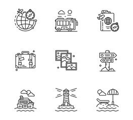 Set of Travel and Tourism icon, Summer thin line and pixel Symbol Outline icon Editable Stroke
