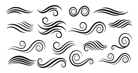 Collection of elegant wave design elements curvy lines swirls shapes for decoration, Elegant curved lines curls vector, ornamental curls, Swirls ornaments vector illustration set