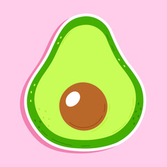 Avocado half cute cartoon sticker pink background