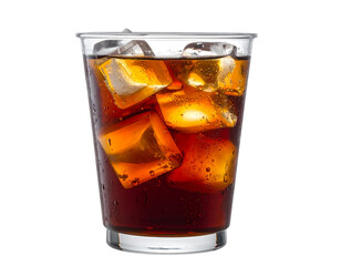  Top-Down Flat Lay of Cold Drink with Ice Cubes, PNG