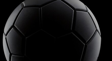 Close-up of a Black Soccer Ball with Detailed Texture and Panels