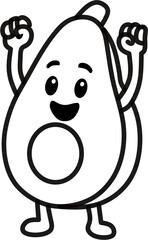 Black and white avocado cartoon isolated 