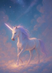 Obraz na płótnie Canvas Magical unicorn amidst dreamy clouds.