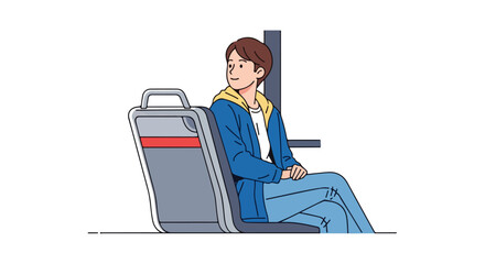 Young man on train staring wistfully out the window while seated on public transport and traveling on a commute
