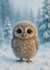 Fototapeta premium Cute owl in snowy forest