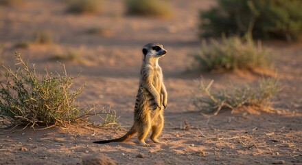 Alert Meerkat Standing Guard in the African Savannah