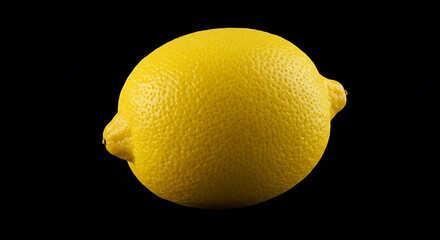 Close-up of a bright yellow lemon with textured peel against a black background