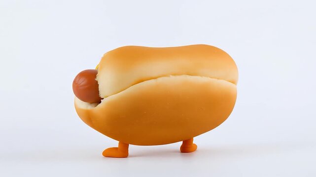 Animated Hot Dog with Legs and Mustard on White Background Video
