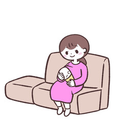 ソファーに座って授乳するイラスト