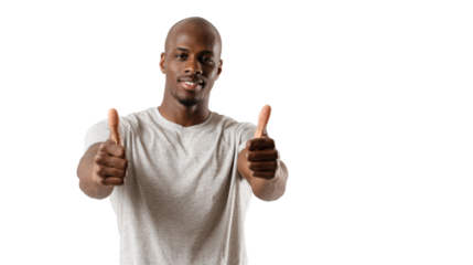 Smiling man gives a thumbs up gesture, promoting positivity and confidence.